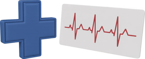 Fototapeta premium Blue Cross and Red Heartbeat Line on White Card isolated on a transparent background