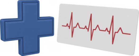 Blue Cross and Red Heartbeat Line on White Card isolated on a transparent background