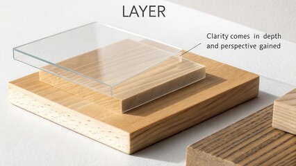 Transparent acrylic layer on a wooden base demonstrating material contrast and clarity