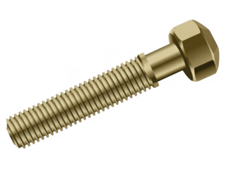 Gold metal screw bolt hardware isolated on a transparent background