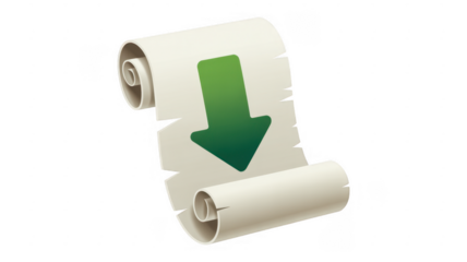 Green arrow on a parchment scroll download gradient isolated on a transparent background