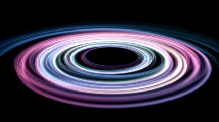 Expanding Circular Light Rings in Pastel Neon Colors on a Black Background