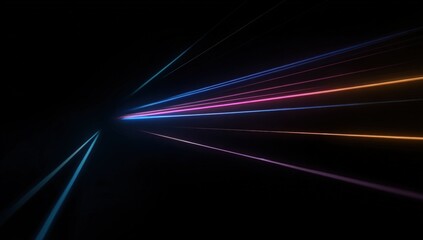 Colorful light streaks on black background with blue and pink hues