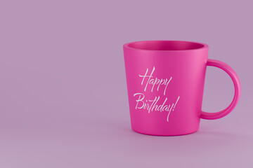 Pink mug displaying happy birthday message for celebration