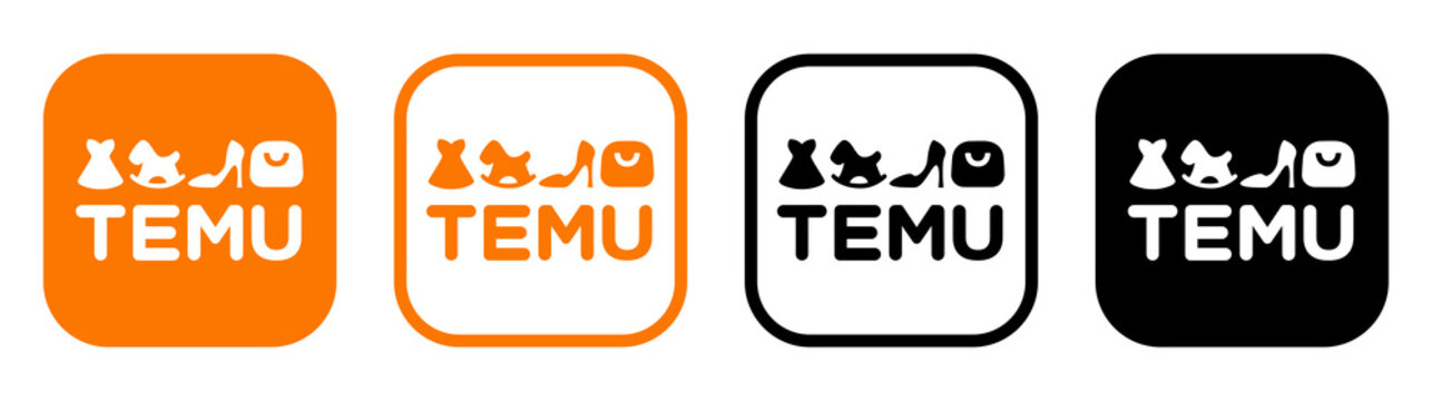 Set of different Temu mobile app icons, isolated on transparent background, high resolution. Temu is an online marketplace operated by the Chinese e-commerce company PDD Holdings