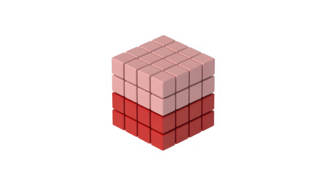 Red and pink stacked cube blocks isolated on a transparent background - Powered by Adobe