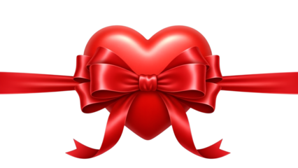 Shiny red heart gift wrapped with a satin ribbon bow on black background