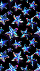 Iridescent Neon Star Pattern on Black Background