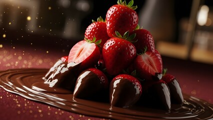 Delicious chocolate covered strawberries with a sweet glistening and tempting presentation