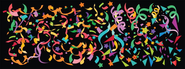 Obraz premium Colorful vector confetti on transparent background, festive celebration decoration for party, birthday and holiday design, background 