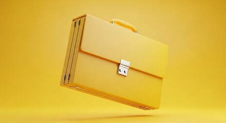 Bright yellow modern briefcase floating against a warm monochromatic studio background illustration