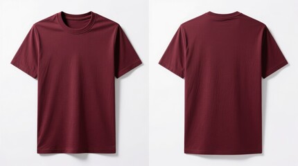 Burgundy t-shirt front and back view on white background