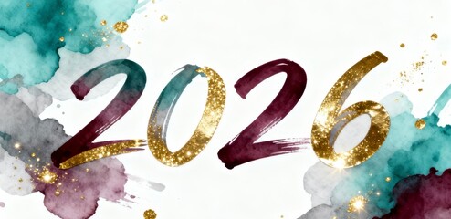 Watercolor and gold glitter 2026 new year celebration design