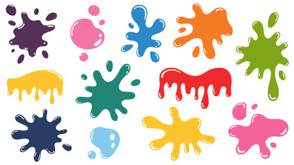 Naklejka premium Collection of colorful liquid paint splashes and drips white background splatter