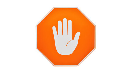 Obraz premium Orange octagonal stop sign with white hand traffic sign isolated on a transparent background