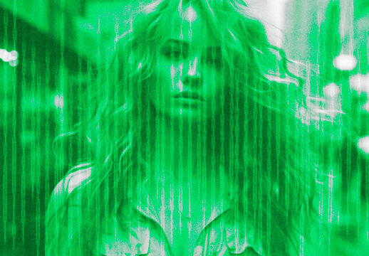 Green Matrix Code Rain Photo Effect