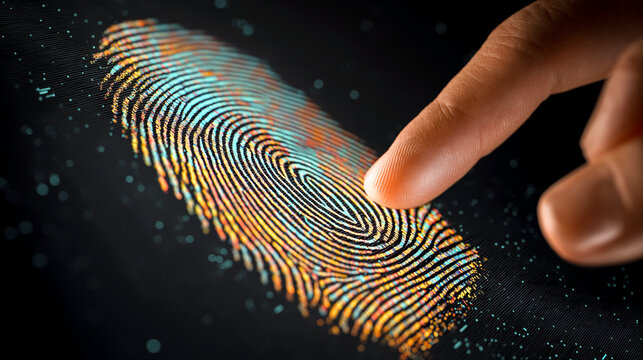 person scanning fingerprint for biometric access - Powered by Adobe