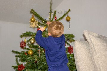 Toddler Decorating Christmas Tree At Home