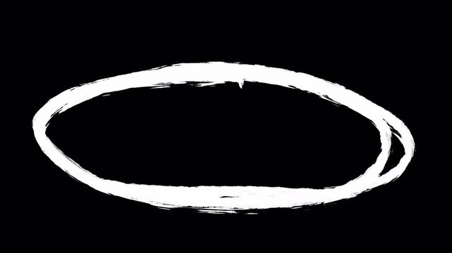 Transparent scribble circle highlight animation alpha channel. Hand drawn rough texture oval frame overlay, grunge doodle ring 4K motion graphic.