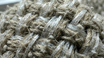 Extreme Macro Texture of Recycled Hemp and Ocean Plastic Fabric