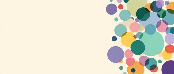 Overlapping colorful circles of various sizes on a light cream background pattern abstract
