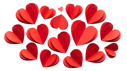 Scattered red paper hearts creating a romantic background for Valentine's Day