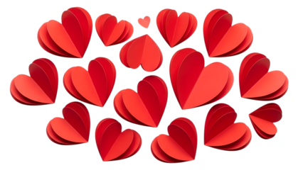 Scattered red paper hearts creating a romantic background for Valentine's Day