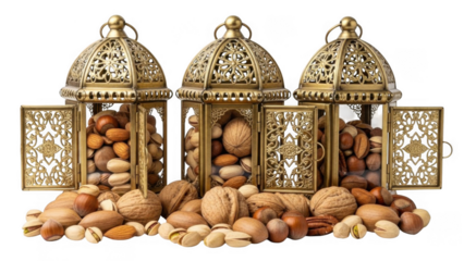 Decorative lanterns filled with assorted nuts