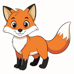 Obraz premium Cute cartoon fox with big eyes and fluffy tail standing alone