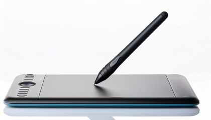 black graphic tablet pen on stand isolated on white background close up