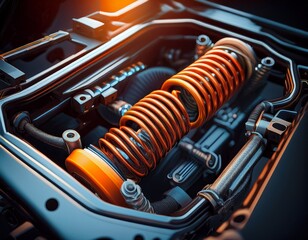 rugged vehicle suspension system closeup showcasing durable coil spring and robust mechanical components