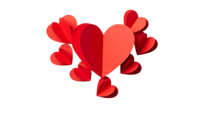 Red paper hearts cluster on black background for love concept