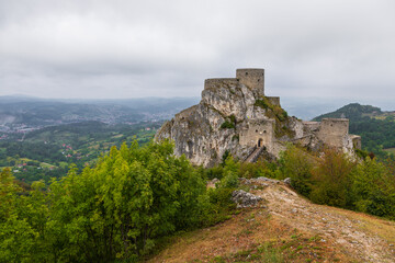 Medieval fortress on rocky hill in Srebrenik, Bosnia and Herzegovina.