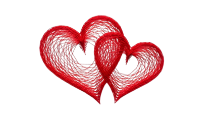 Abstract digital art illustration of two overlapping red hearts on black background