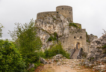 Medieval fortress on rocky hill in Srebrenik, Bosnia and Herzegovina.