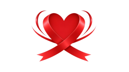 Glossy Red Satin Ribbon Heart Shape on Black Background