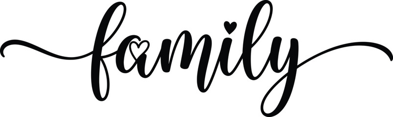 Obraz premium A stylized illustration of the word 'family' with heart