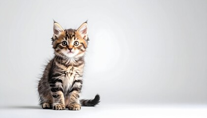 Cute Tabby Kitten Sitting Isolated on White Background
