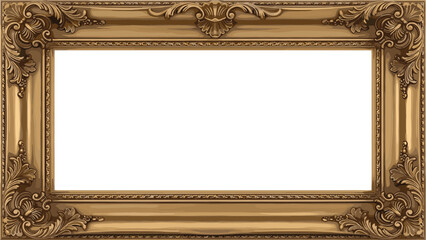 Obraz premium Ornate picture frame, gold carved border, vintage decoration, classic design, empty artwork holder, elegant vector, antique style, decorative clipart
