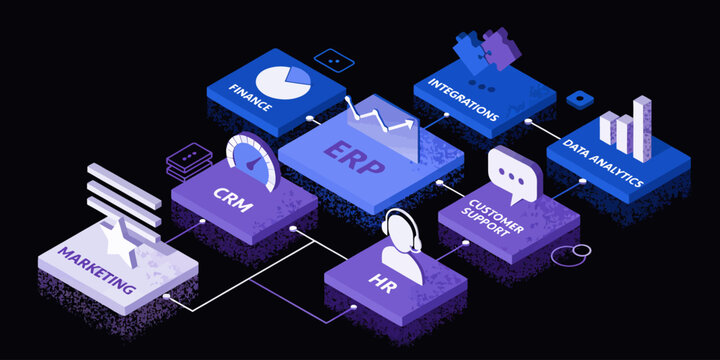 AI Business Automation Abstract Vector Illustration &ndash; Enterprise Resource Planning ERP System Integration Network for Business Operations and Management