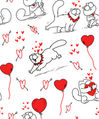 cute lovely cats seamless pattern design for kids, vector illustration 
