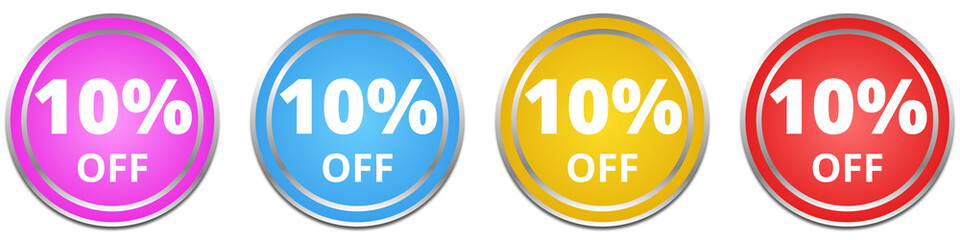 10 percent off round sticker set isolated on transparent background