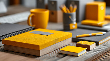 Promotional merchandise small business samples, custom branded products workflow, professional creative workspace, independent marketing entrepreneur