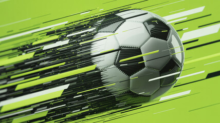 Ultra-realistic dynamic soccer illustration, hyper-speed carbon-fiber ball with glowing neon light trails,  motion energy particles, premium commercial sports branding.
