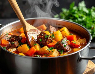 Homemade Vegetable Stew Cooking in Kitchen Pot
