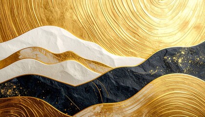 Luxury Black and Gold Abstract Waves with Metallic Texture