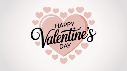 Modern Valentine vector card with centered rose-blush heart, minimalist flat design, elegant script lettering, pastel heart wreath, clean SVG lines, white background.