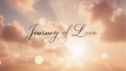 Journey of Love text on a beautiful sunset sky with clouds and bokeh lights.