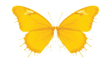 Symmetrical yellow watercolor butterfly wings with artistic paint splashes isolated on white background