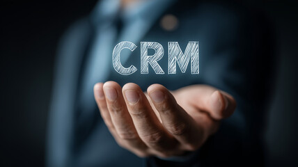 Businessman showcases CRM icons to represent customer engagement strategies